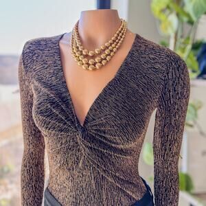 NWT Miami of Francescas Metallic Twist Front Stretch Long Sleeve Body Suit-Small